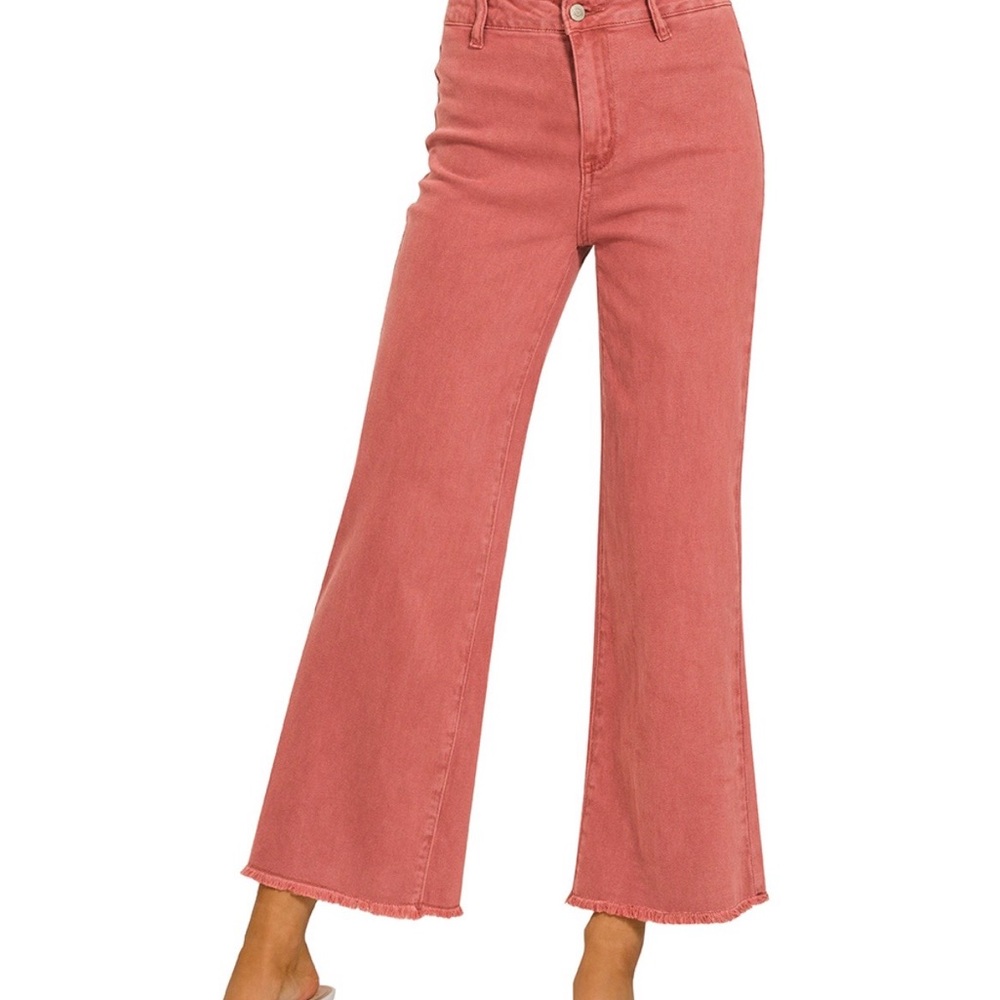 Zenana Outfitters Wide-Leg High-Rise Jeans in Dusty Rose
